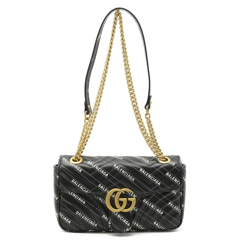 Gucci Marmont bags for women with a contrast - colored interiorGucci BALENCIAGA Balenciaga Collaboration GG Marmont The Hacker Project Small Bag Shoulder Black 443497