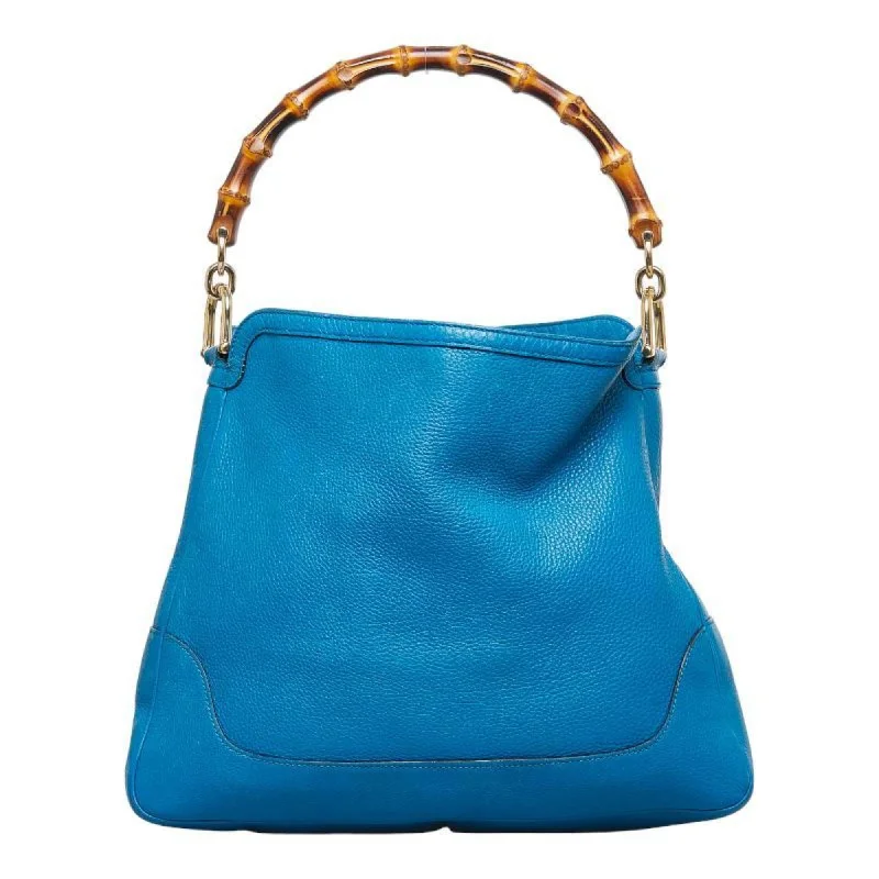 Women Gucci bags with interlocking G hardware for a classic lookGucci Bamboo Diana HandBag Shoulder Bag 282315 Blue Leather Ladies