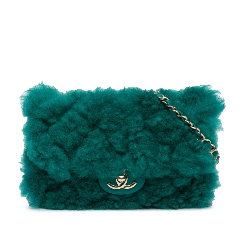 Chanel New Arrival Handbag with Gold HardwareGreen Chanel Small Shearling Single Flap Crossbody Bag