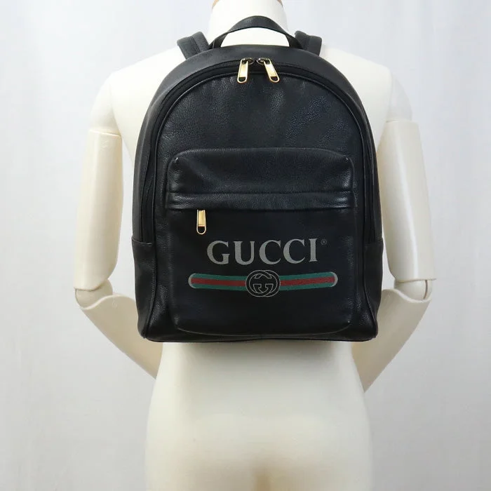 Women Gucci bags with interlocking G hardware for a classic lookGUCCI 547834 Backpack GUCCI logo print Backpack leather black mens