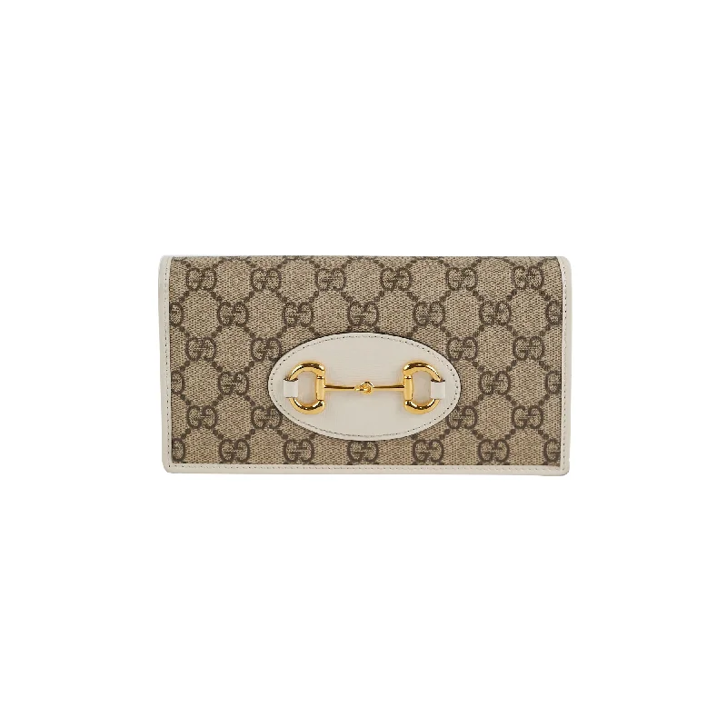 Gucci tote bags for women with a double - handle designGucci Horsebit 1955 White Wallet on Chain