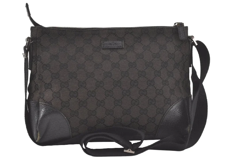 Gucci backpacks for women with a sleek silhouetteAuthentic GUCCI Shoulder Cross Body Bag GG Canvas Leather 114273 Black 7010K