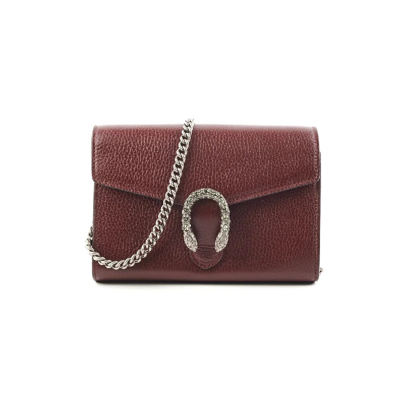 Women Gucci crossbody bags with a keychain holderGucci Dionysus Leather WOC Burgundy Bag