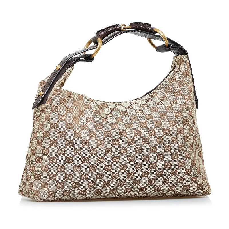 Ladies Gucci shoulder bags with a wide - width strapGucci GG Canvas Horsebit Hobo (SHG-PLy3yh)