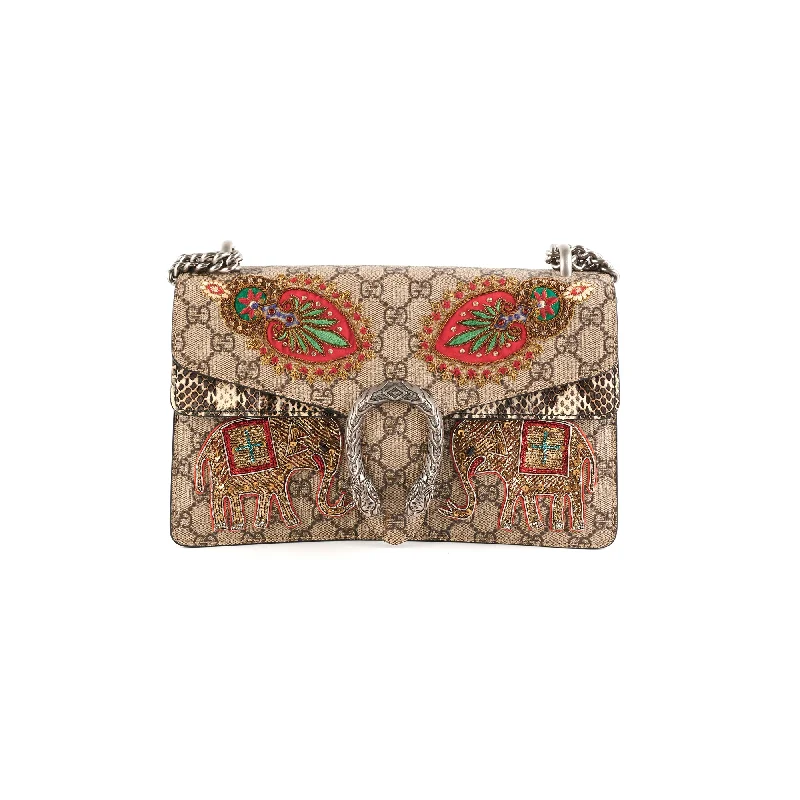 Medium - sized Women Gucci handbags for everyday useGucci Dionysus Small Monogram Python with Embellished Elephant Patches