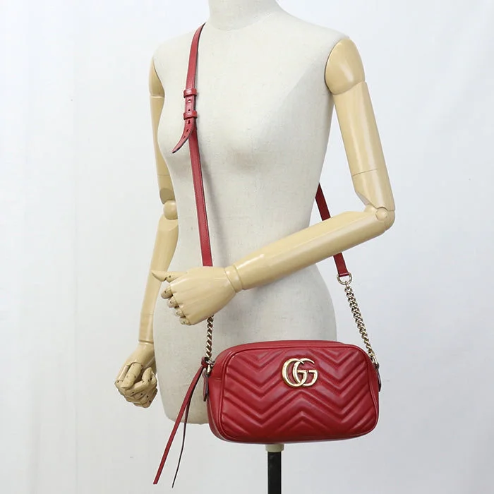 Women Gucci bags with a zippered interior pocketGUCCI 447632 Small Shoulder Bag GG Marmont Diagonal leather Red Women