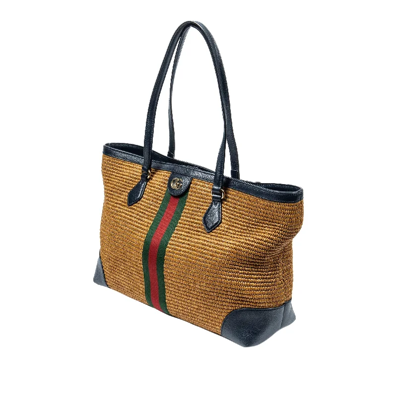 Gucci Marmont bags for women with a snakeskin - effect panelGold Gucci Medium Raffia Ophidia Tote Bag