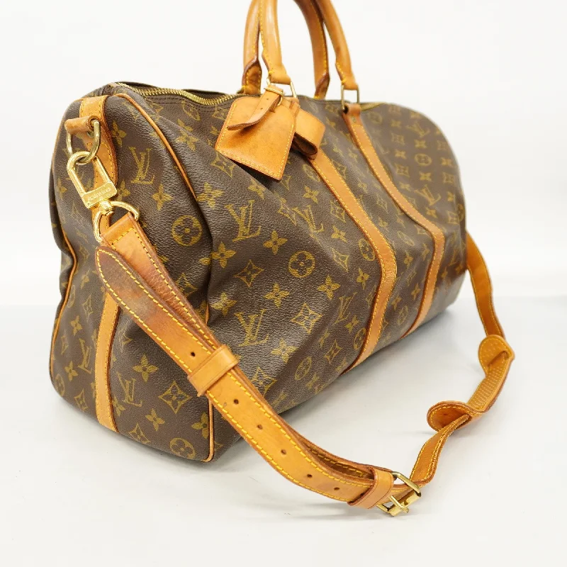 Louis Vuitton bags with a chain - link trim and a leather body for a modern edgeLouis VuittonAuth  Monogram Keepall Bandouliere 45 M41418 Unisex Boston Bag