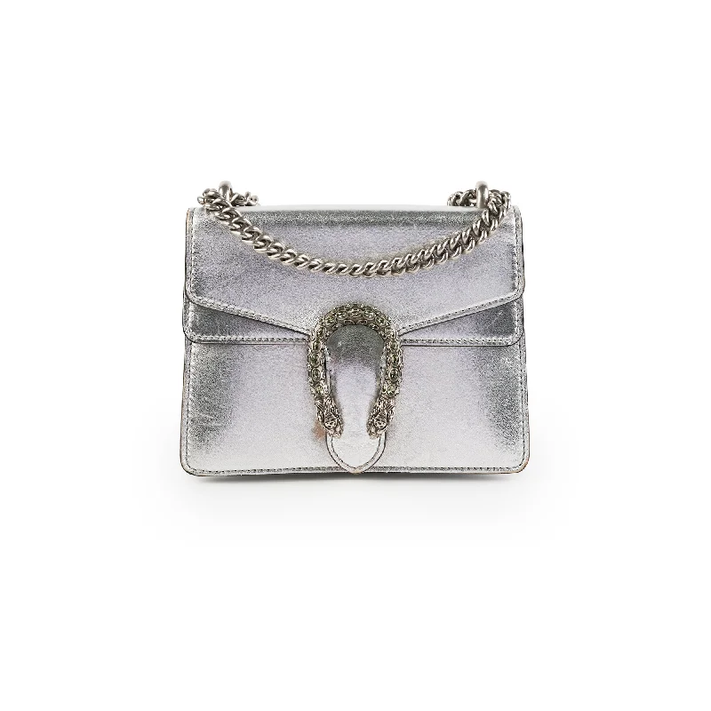 Women Gucci crossbody bags with a keychain holderGucci Silver Mini Dionysus