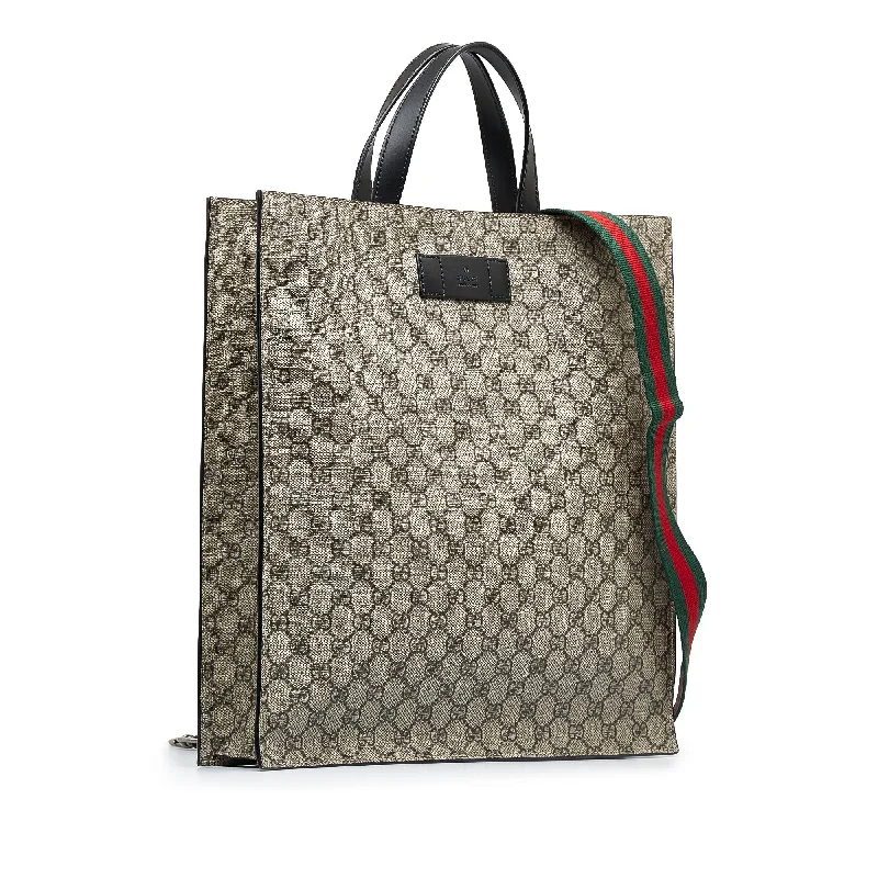 Women Gucci crossbody bags with a woven leather strapGray Gucci GG Supreme Convertible Soft Tote Satchel