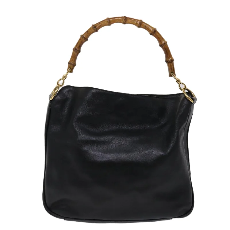 Gucci tote bags for women with a water - resistant coatingGucci Bamboo Shoulder Bag Leather Black 001.0166.1638  ar9913B