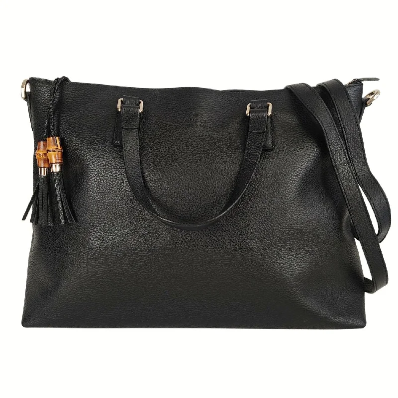 Women Gucci bags with a chain - link trim and a leather bodyGucci Bamboo Shopper maxi shoulder Bag in black leather