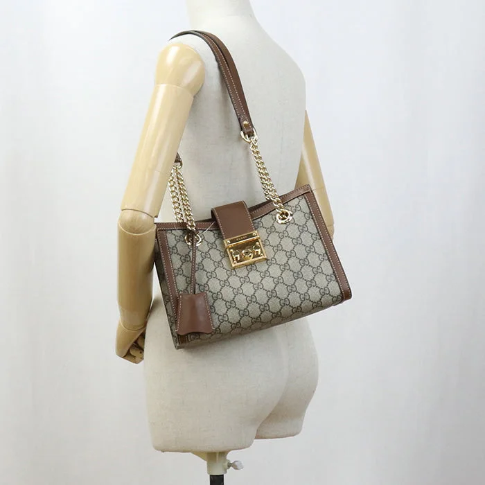 Women Gucci bags with a zippered interior pocketGUCCI 498156 KHNKG 8534 GG Small tote Bag Padlock Shoulder PVC Women