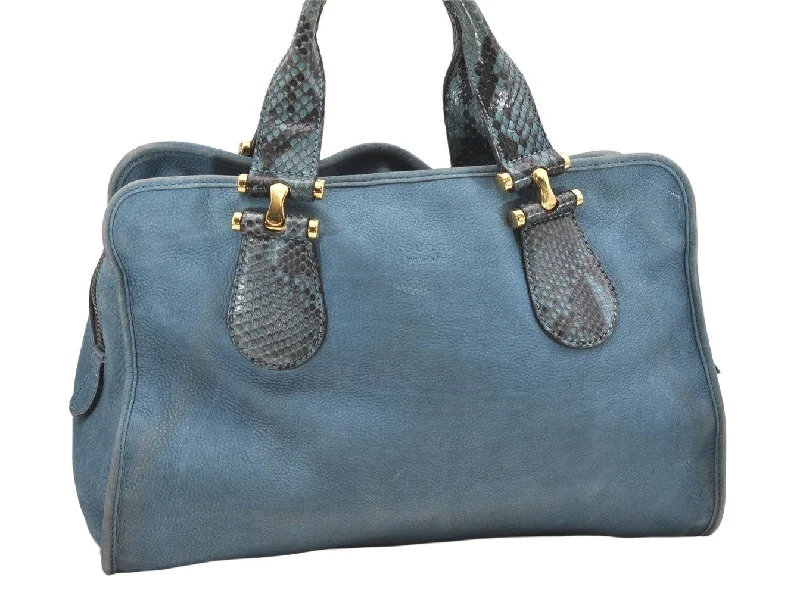 Gucci tote bags for women with a printed Gucci logoAuthentic GUCCI Nubuck Vintage Hand Tote Bag Leather 323657 Blue 7033K