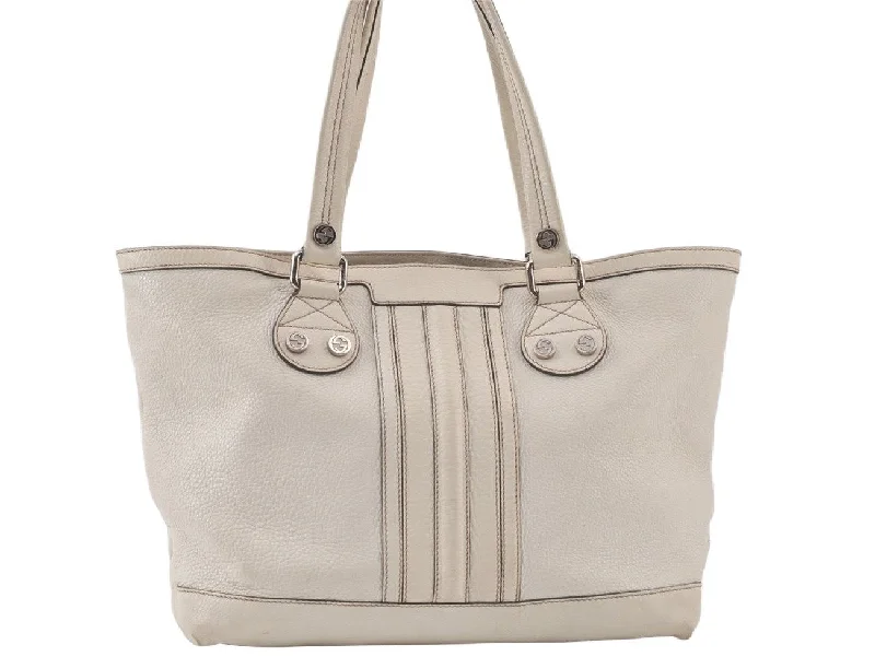 Women Gucci bags with a front - zip pocket for small itemsAuthentic GUCCI Sunset Vintage Shoulder Tote Bag Leather 232973 White 7003K