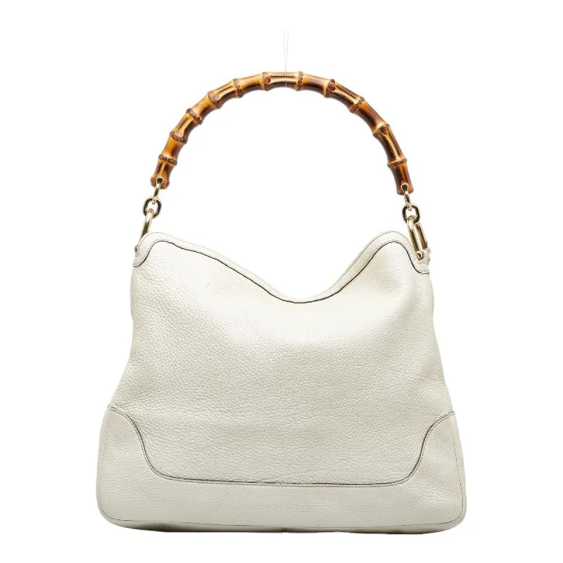 Gucci handbags for women with a metal - framed claspGucci Bamboo GG Canvas HandBag Shoulder Bag 282315 White Leather Ladies