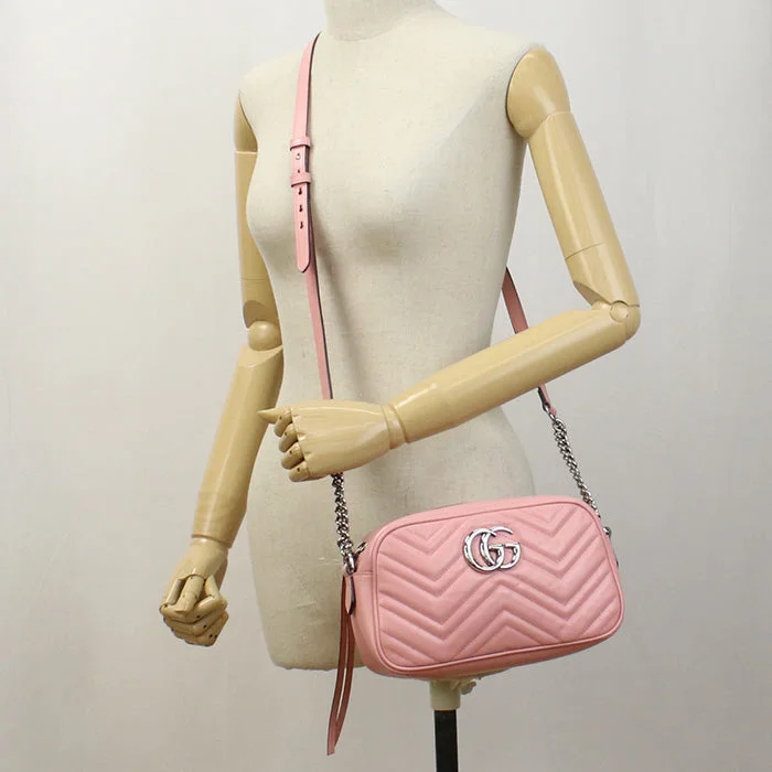 Gucci handbags for women with a beaded trimGUCCI 447632 Small Shoulder Bag GG Marmont Diagonal leather Pink Women