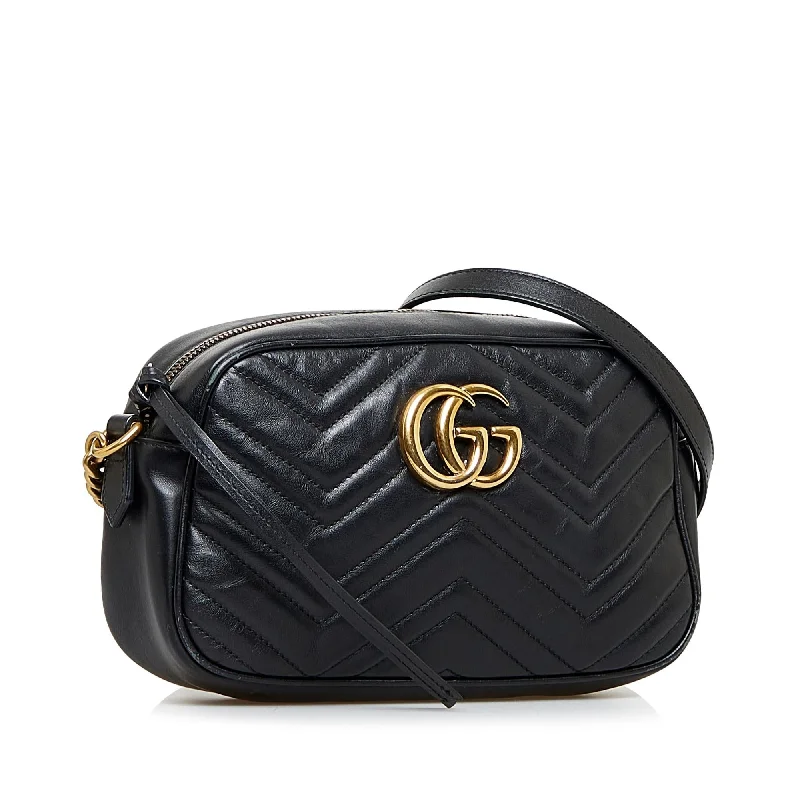 Women Gucci bags with a chain - link trim and a leather bodyGucci GG Marmont Matelasse Crossbody Bag (SHG-c47spX)