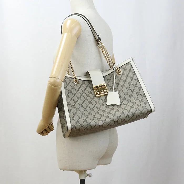 Women Gucci Sylvie bags with a monogram - embossed leatherGUCCI 479197 GG Medium tote bag Padlock Shoulder PVC beige Women