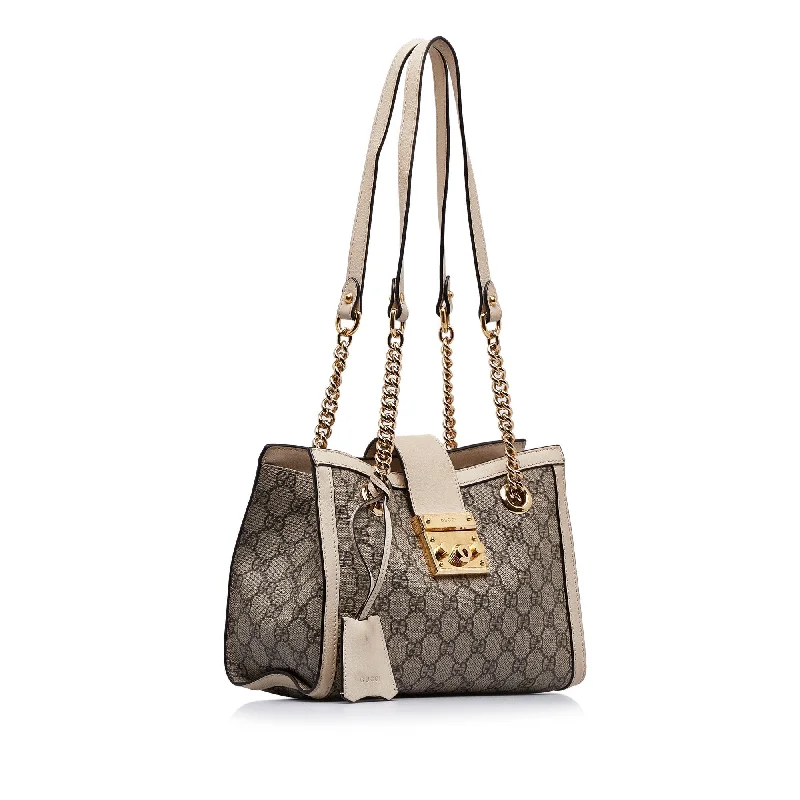 Women Gucci bags with a detachable mirror insideBrown Gucci Small GG Supreme Padlock Tote