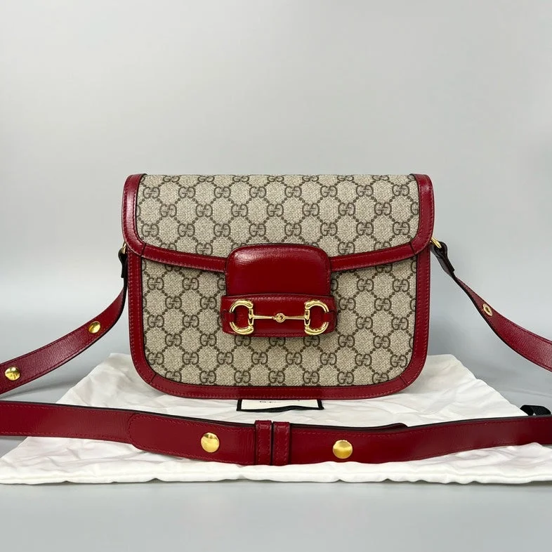 Gucci backpacks for women with a padded laptop compartmentGucci 1955 Beige Red Canvas Leather Crossbody Bag Medium