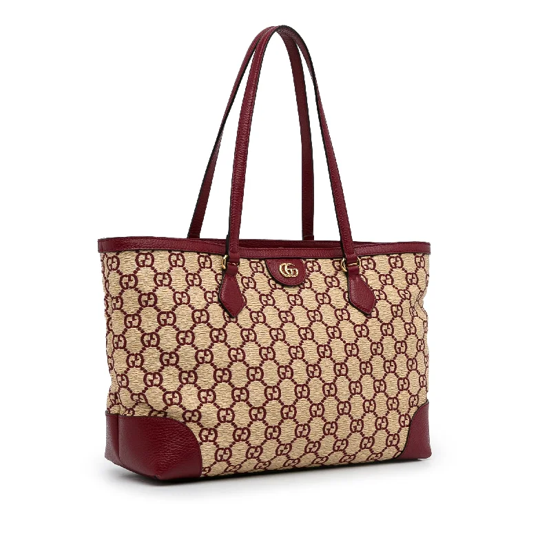 Women Gucci bags with a zippered interior pocketBrown Gucci Medium GG Straw Ophidia Shopping Tote