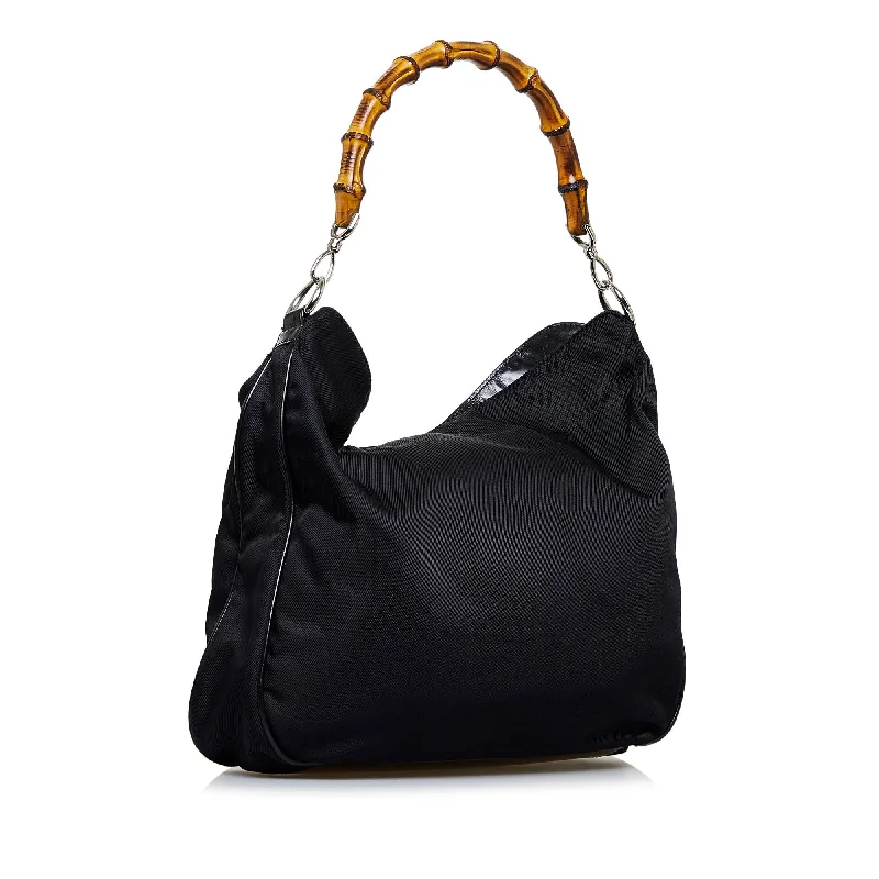 Gucci tote bags for women with a spacious interiorGucci Nylon Bamboo Satchel (SHG-gDltSy)