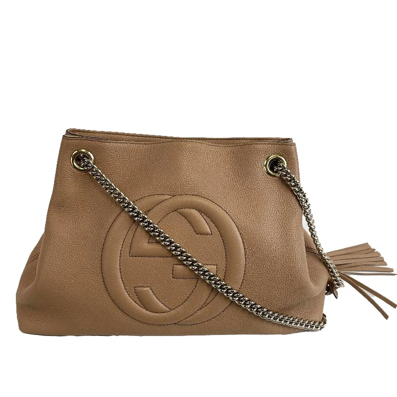 Women Gucci Sylvie bags with a leather - wrapped handleGUCCI - GG Medium Soho Chain Shoulder Bag - Rose Beige w/ Tassel