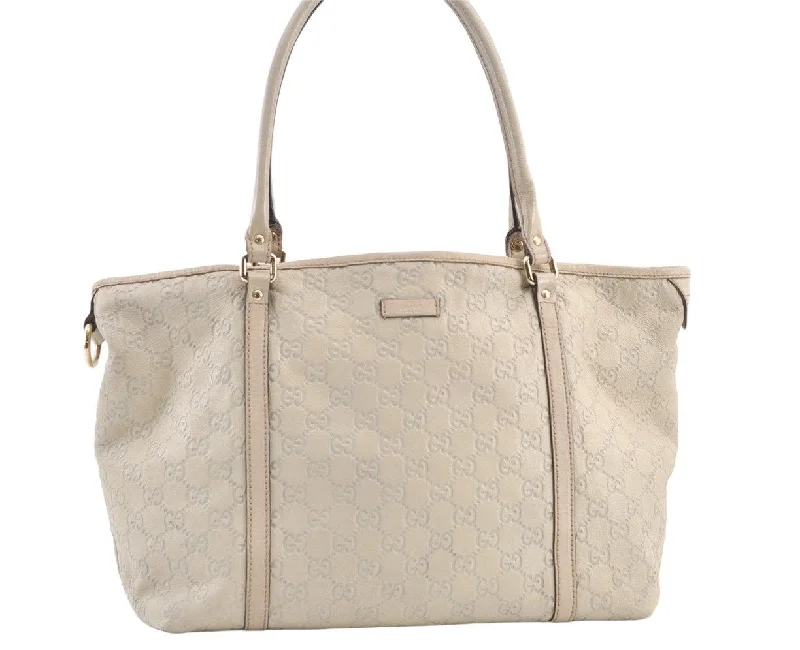 Medium - sized Women Gucci handbags for everyday useAuthentic GUCCI Guccissima Shoulder Tote Bag GG Leather 197953 White 0757K