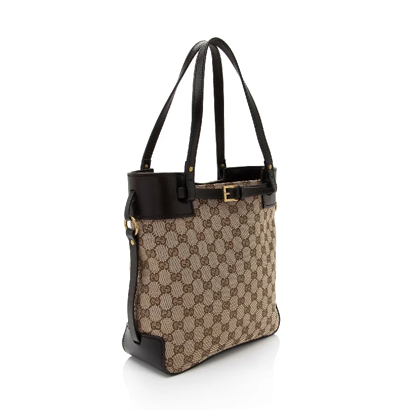 Gucci tote bags for women with a spacious interiorGucci GG Canvas Belted Tote (p55pnB)