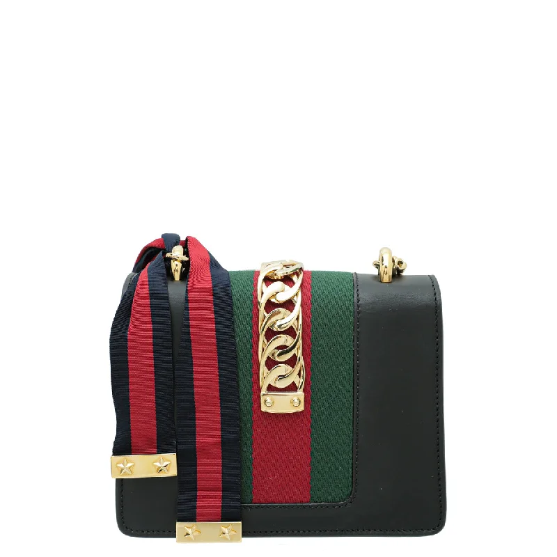 Ladies Gucci shoulder bags with a wide - width strapGucci Black Sylvie Mini Chain Flap Bag