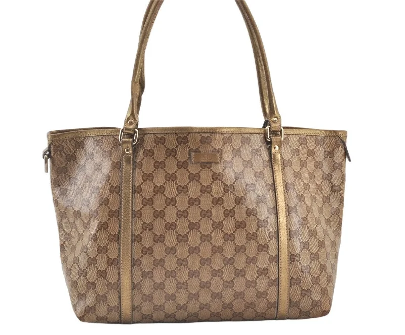 Gucci handbags for women with a patent - leather finishAuthentic GUCCI GG Crystal Shoulder Tote Bag GG PVC Leather 197953 Brown 0761K