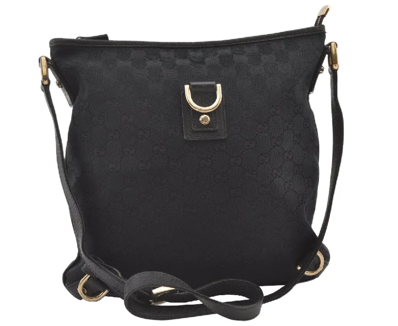 Women Gucci bags with a front - flap pocket for quick - access itemsAuthentic GUCCI Abbey Shoulder Cross Bag GG Canvas Leather 131326 Black 0341K