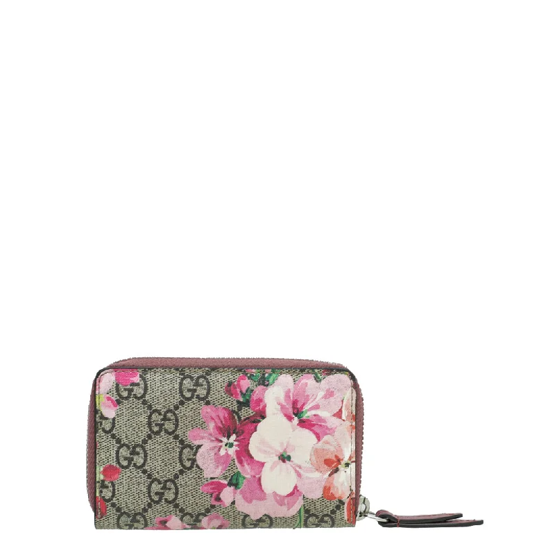 Women Gucci bags with a zip - around closure for securityGucci Bicolor GG Supreme Blooms Zip Around Card Case Wallet