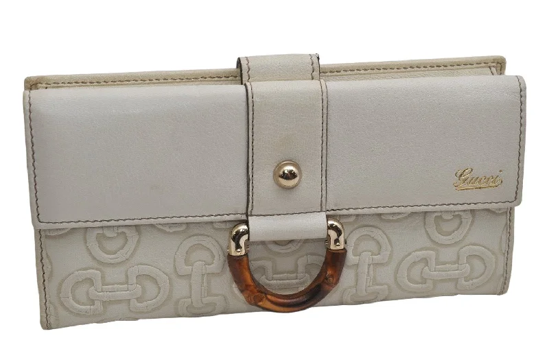 Ladies Gucci shoulder bags with a wide - width strapAuthentic GUCCI Bamboo Horsebit Long Wallet Purse Leather 152742 White 0326K