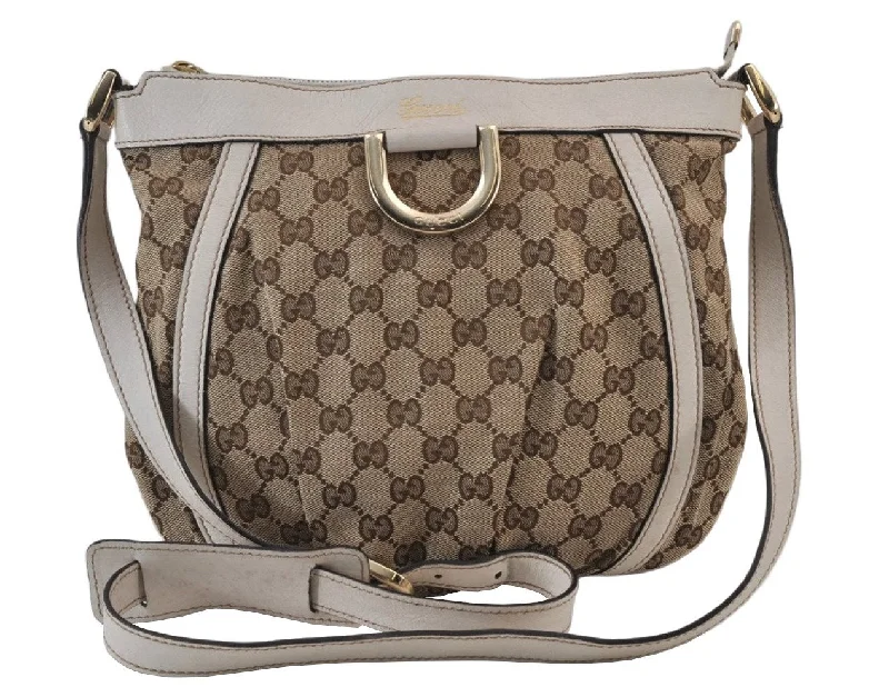 Gucci tote bags for women with a printed Gucci logoAuthentic GUCCI Abbey Shoulder Cross Bag GG Canvas Leather 203257 Brown 0725K