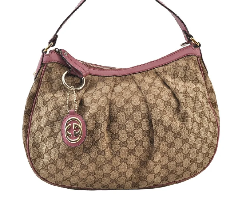 Ladies Gucci shoulder bags with a tassel decorationAuthentic GUCCI Sukey Shoulder Tote Bag GG Canvas Leather 232955 Brown 0746K