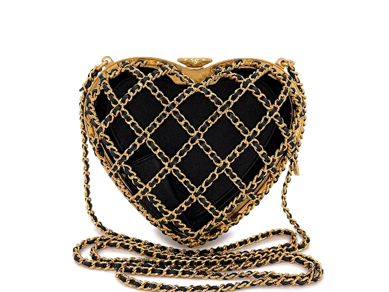 Chanel Designer Handbag with Unique DesignChanel Heart Minaudière Bag 23S Caged Evening Clutch Gold Black NIB 7LS