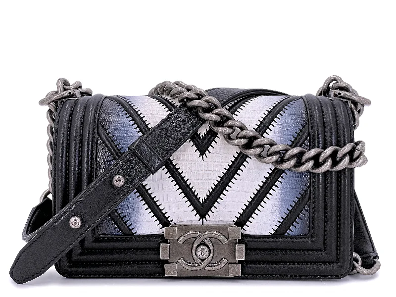 Chanel Quilted Leather Shoulder Bag for FashionistasChanel Lizard Boy Bag 2016 Rare Black Airlines Chevron Flap OE7