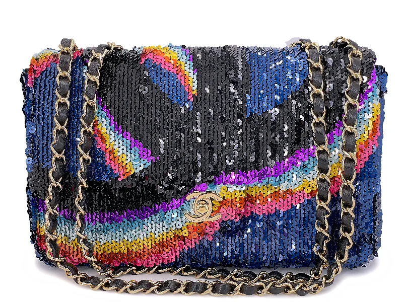 Chanel Handbag with Adjustable Strap for ComfortChanel Rainbow Sequin Flap Bag 21K Medium G6I