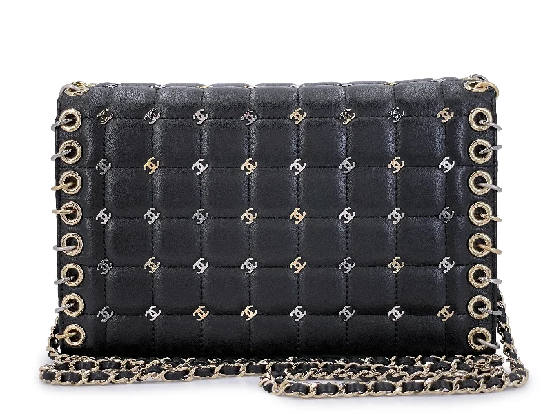 Chanel Designer Handbag with Unique DesignChanel CC Studded Bag Pristine 16B Black Punk Piercing Clutch on Chain LES