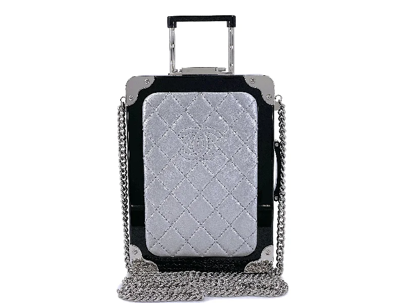 Chanel Classic Flap Bag for Evening PartyChanel 2016 Airlines Evening In The Air Trolley Minaudière Clutch Bag Gray Silver LEG