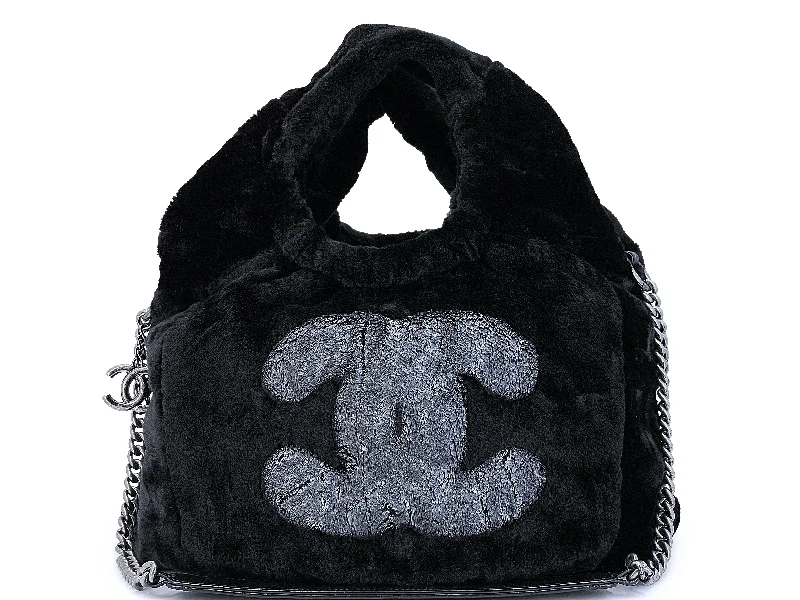 Chanel Lightweight Handbag for Daily ErrandsRare Chanel 2010 Black Logo Fur Hobo Tote Bag SHW D7D