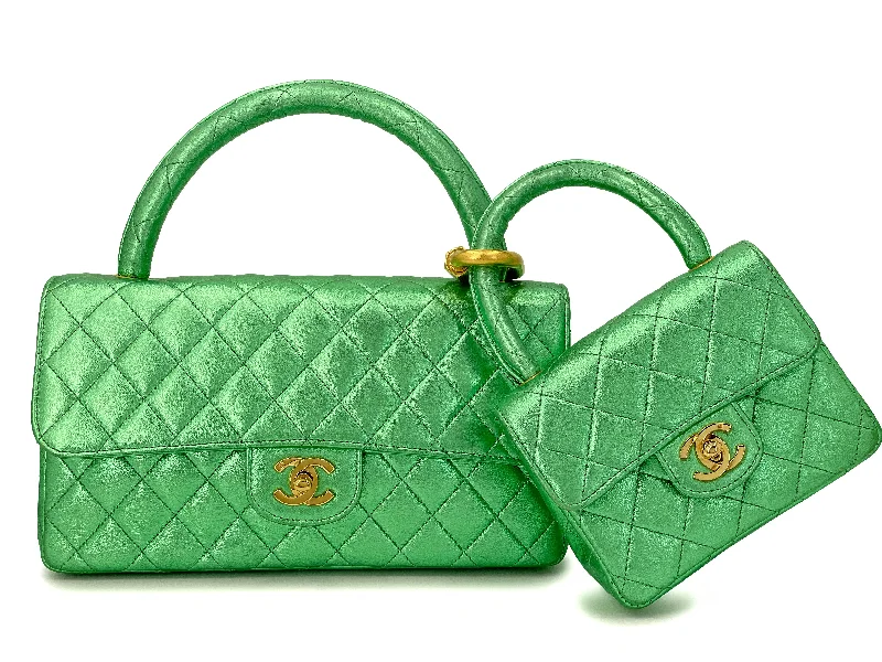 Chanel Limited Edition Handbag for CollectorsChanel 1994 Vintage Parent Child Bag Kelly Flap Set Metallic Green 24k GHW RRJ