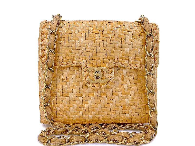 Chanel Small Crossbody Bag for TravelRare Chanel 2000 Vintage Rattan Wicker Mini Flap Bag 24k GHW 11J