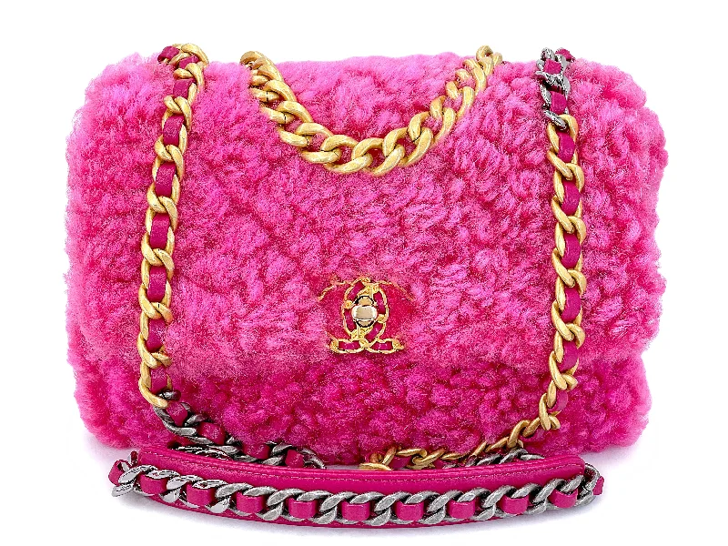 Chanel Chain Strap Handbag for Everyday UseChanel 19 Pink Shearling Fur Small Medium Flap Bag