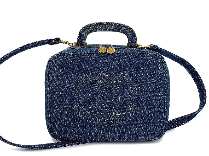 Chanel Black Handbag for Business MeetingsChanel 1997 Vintage Blue Denim "Lunch Box" Vanity Timeless Logo Bag PIQ