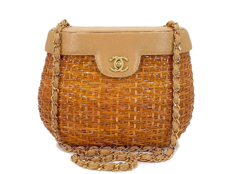 Chanel Luxury Handbag for High - End EventsChanel 1997 Vintage Wicker and Beige Lambskin Basket Vanity Bag FTT