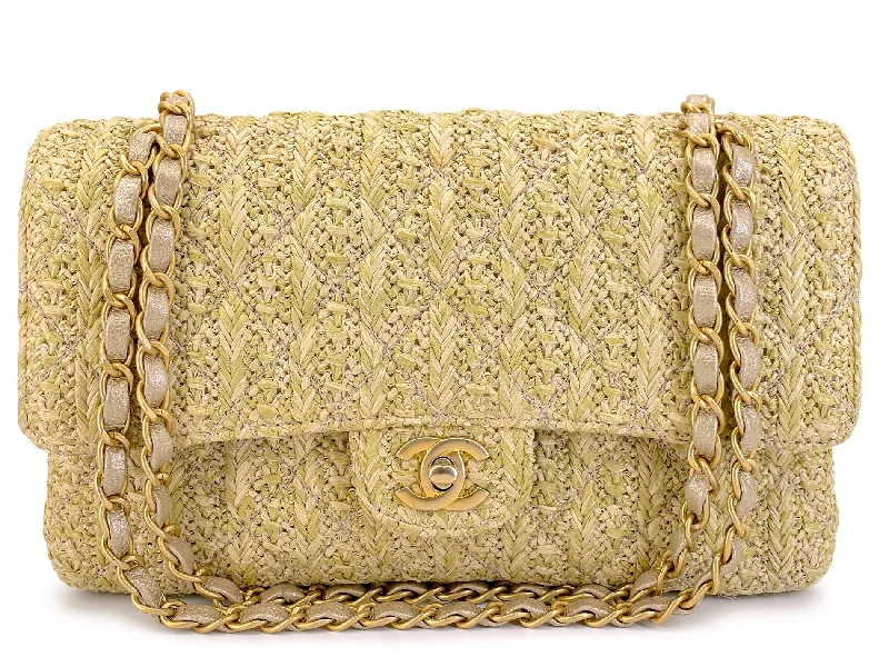 Chanel Limited Edition Handbag for CollectorsChanel 18C Beige Raffia Medium Classic Double Flap Bag GHW Paris Athens MWZ