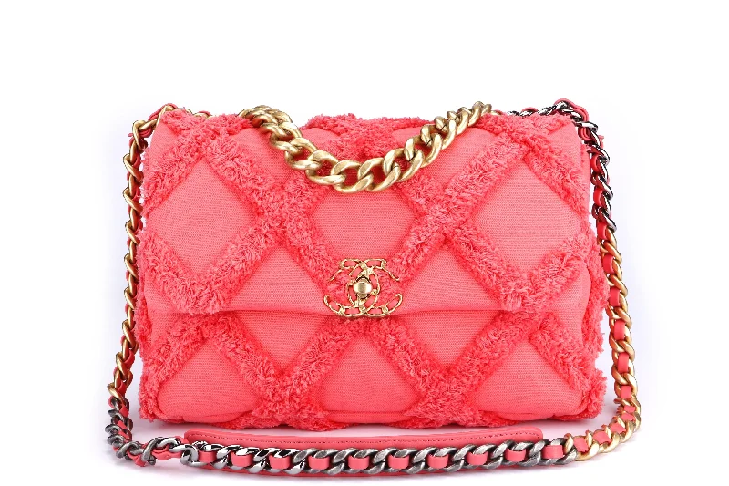 Chanel Lightweight Handbag for Daily ErrandsCHANEL 19 (3069xxxx) COTTON CANVAS GOLD-TONE, SILVER-TONE & RUTHENIUM METAL, CORAL COLOR, WITH CARD & DUST COVER